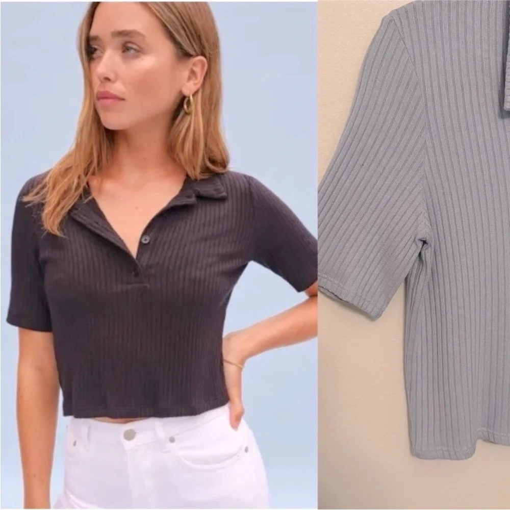 Reformation Black Ribbed Cropped Top - Picture 1 of 6